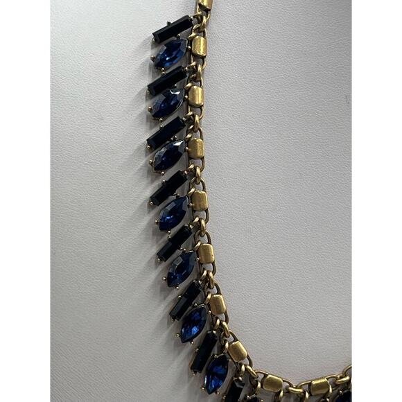 J. Crew Brilliant Blue Marquise Rectangular Dangles Gold Tone Necklace - Picture 2 of 16